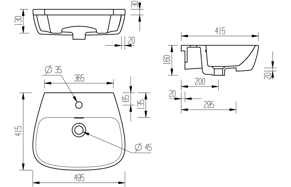Amyris 495x415mm 1TH Semi Recessed Basin - Image 2