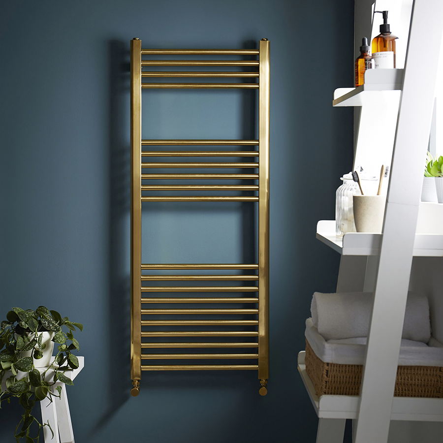 22mm Straight Towel Rail 500mm x 1200mm - Brushed Brass