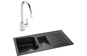 Abode Oriel 1.5B Inset Sink Granite Black & Atlas Tap Pack