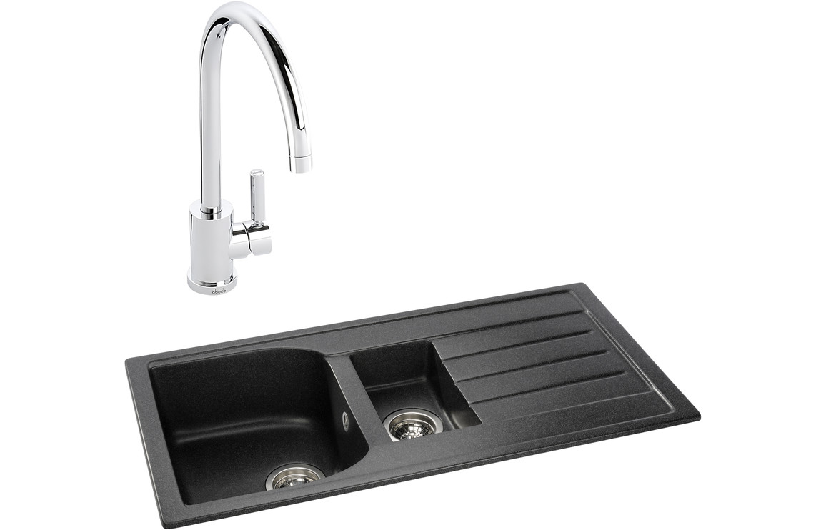 Abode Oriel 1.5B Inset Sink Granite Black & Atlas Tap Pack