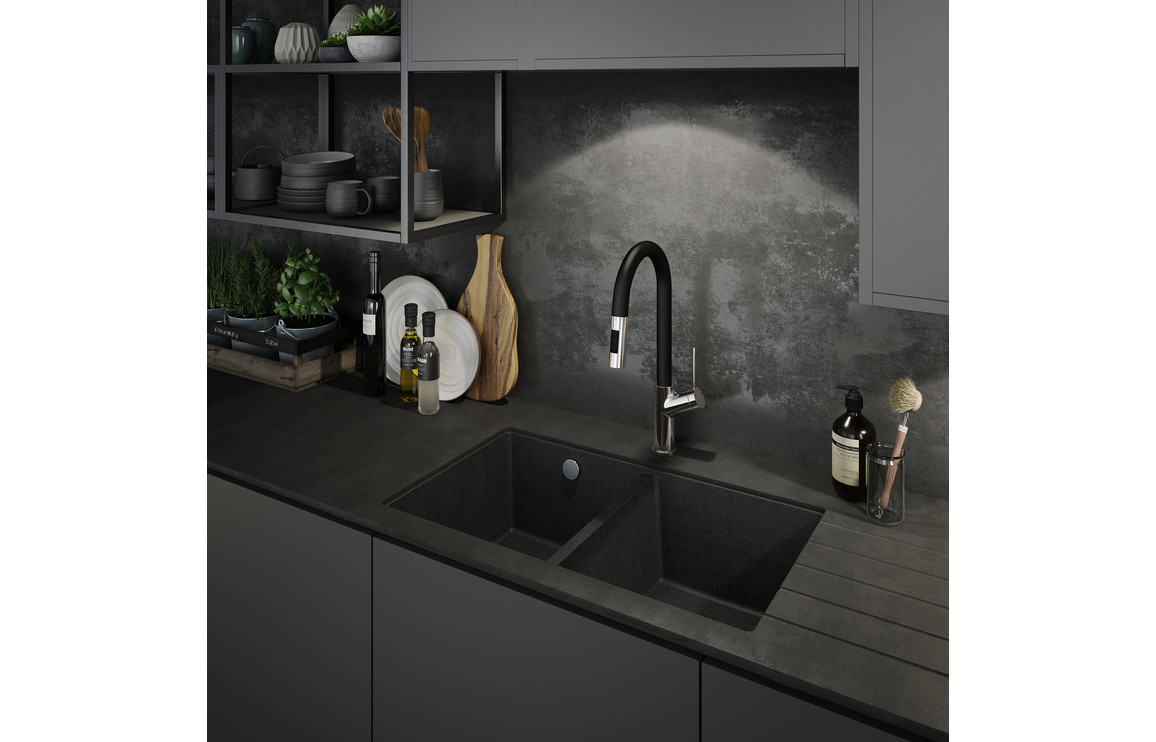 Abode Virtue Nero Mixer Tap w/Pull Out - Chrome - Image 3