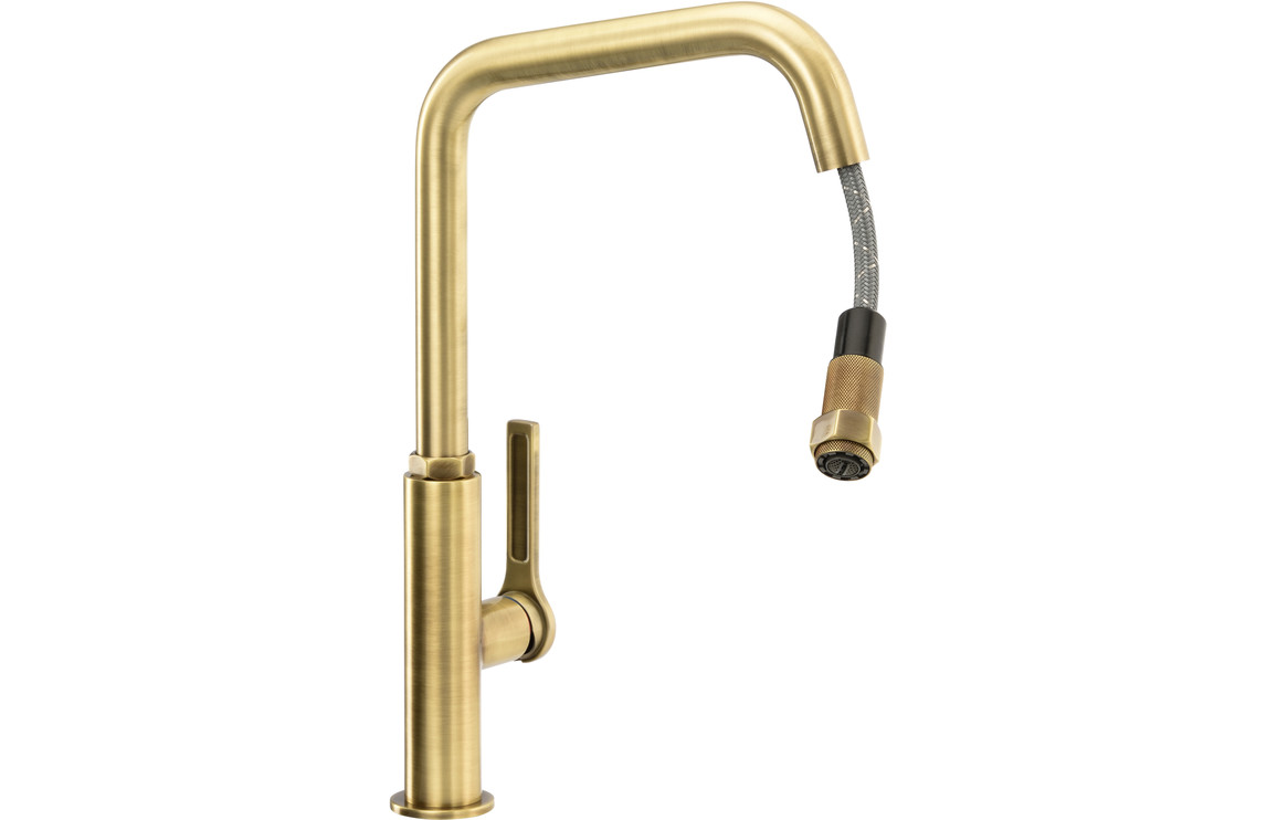 Abode Hex Single Lever Mixer Tap w/Pull Out - Antique Brass - Image 2