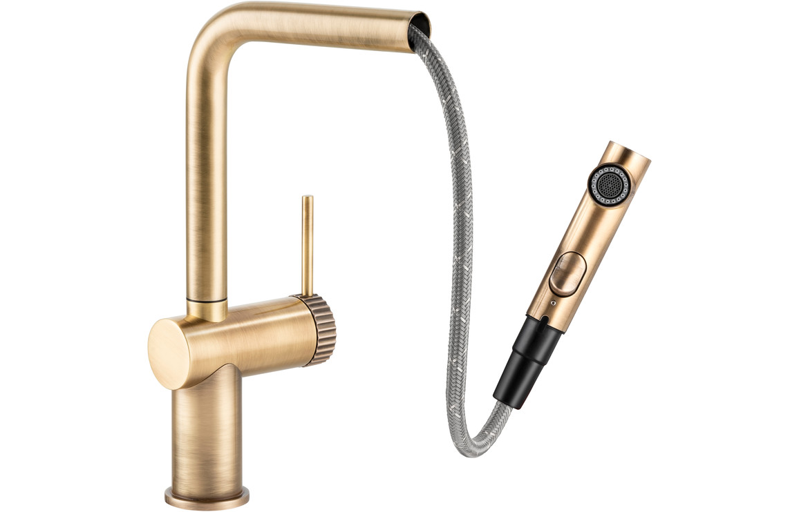 Abode Fraction Pull-Out Mixer Tap - Antique Brass - Image 2
