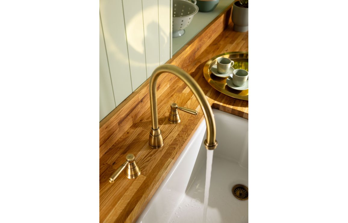 Abode Oxbury 3 Part Mixer Tap - Antique Brass - Image 6
