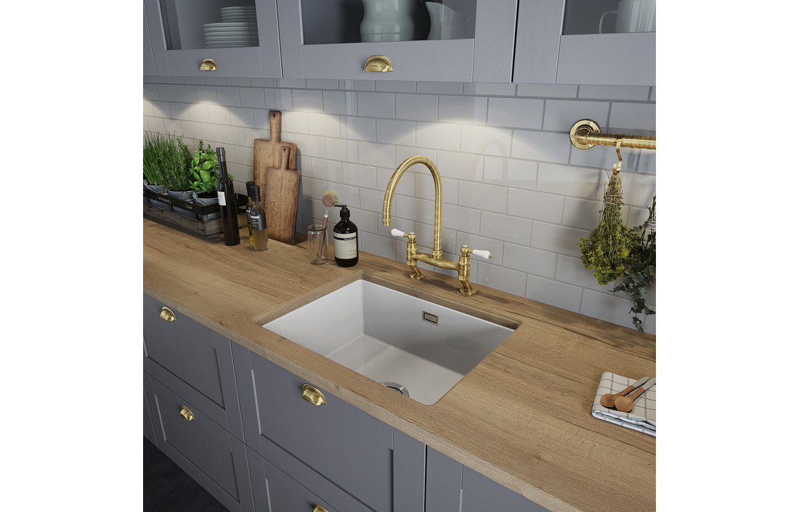 Abode Sandon Large 1B Ceramic Undermount/Inset Sink - White - Image 3