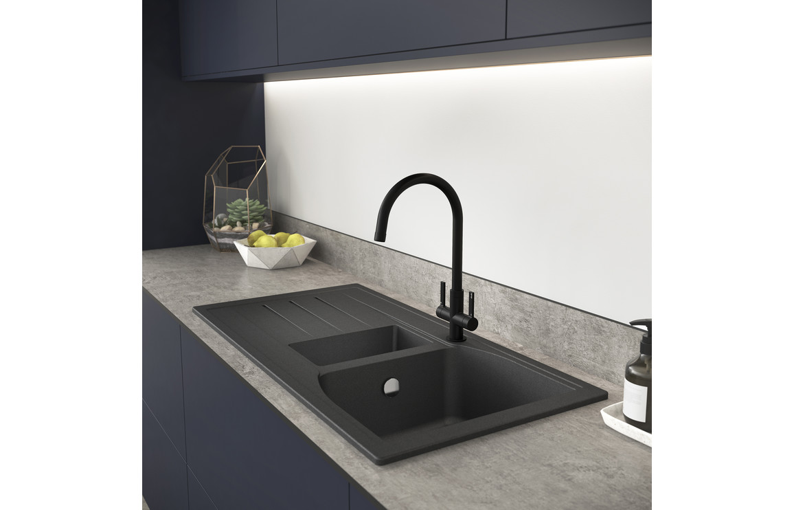 Abode Oriel 1.5B Inset Sink Granite Black & Atlas Tap Pack - Image 4