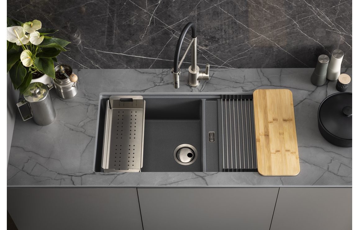 Abode Syncronist Large 1.25B & Drainer Inset/Undermount Sink - Metallic Grey - Image 5