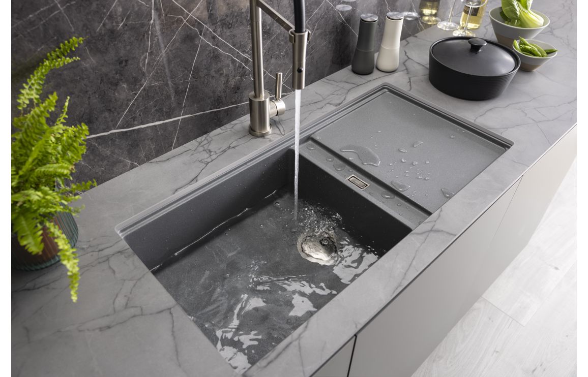 Abode Syncronist Large 1.25B & Drainer Inset/Undermount Sink - Metallic Grey - Image 7