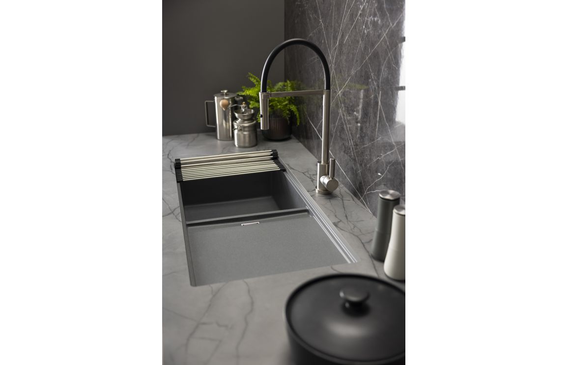 Abode Syncronist Large 1.25B & Drainer Inset/Undermount Sink - Metallic Grey - Image 9