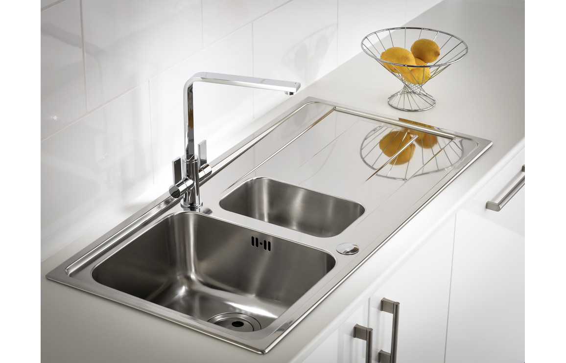 Abode Ixis 1.5B & Drainer Inset Sink - St/Steel - Image 4