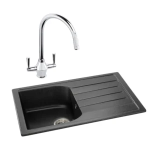 Abode Oriel 1B Inset Black Granite Sink & Astral Tap Pack