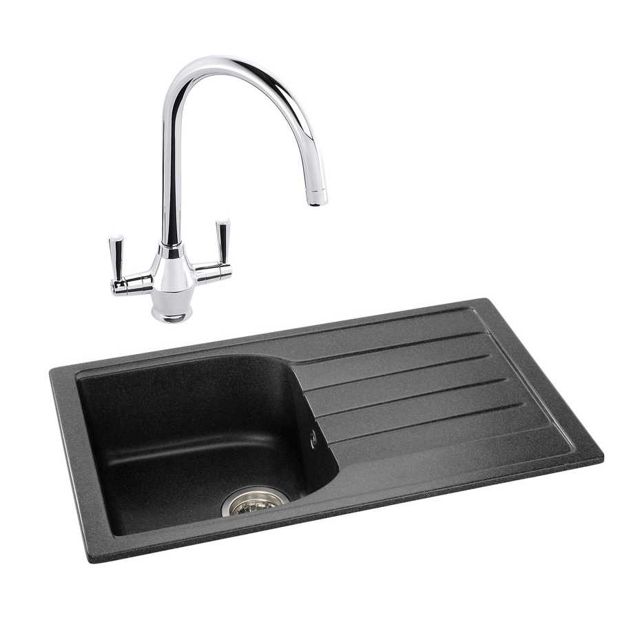 Abode Oriel 1B Inset Black Granite Sink & Astral Tap Pack