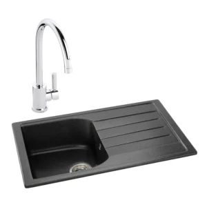 Abode Oriel 1B Inset Black Granite Sink & Atlas Tap Pack