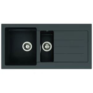 Abode Xcite 1.5B & Drainer Granite Inset Sink - Black Metallic
