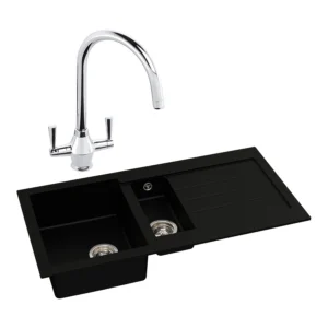 Abode Xcite 1.5B Inset Black Metallic Sink & Astral Tap Pack