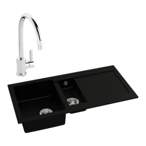 Abode Xcite 1.5B Inset Black Metallic Sink & Atlas Tap Pack