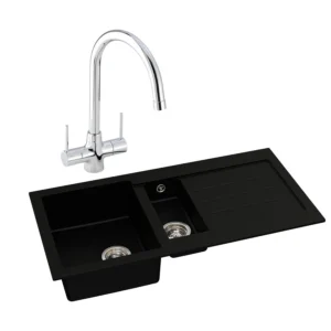 Abode Xcite 1.5B Inset Black Metallic Sink & Nexa Tap Pack