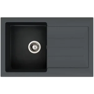 Abode Xcite 1B & Drainer Granite Inset Sink - Black Metallic