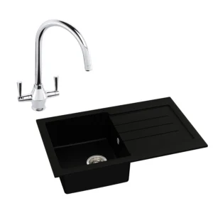 Abode Xcite 1B Inset Black Metallic Sink & Astral Tap Pack