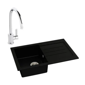 Abode Xcite 1B Inset Black Metallic Sink & Atlas Tap Pack