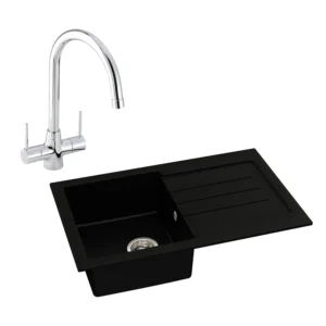 Abode Xcite 1B Inset Black Metallic Sink & Nexa Tap Pack