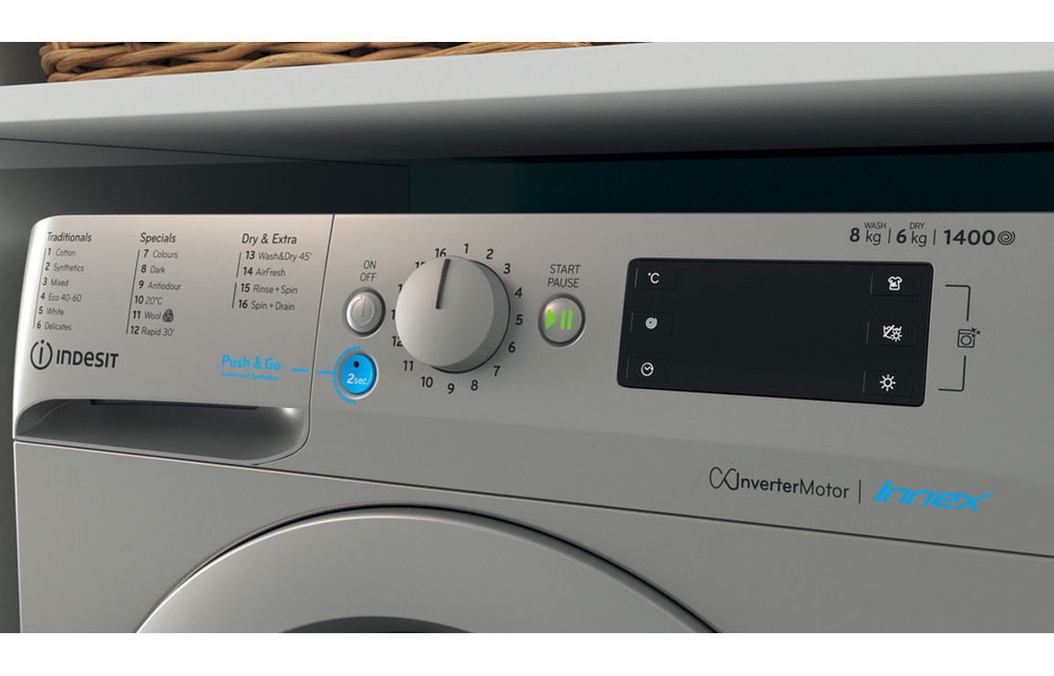Indesit BDE 86436X S UK N F/S 8/6kg 1400rpm Washer Dryer - Silver - Image 6