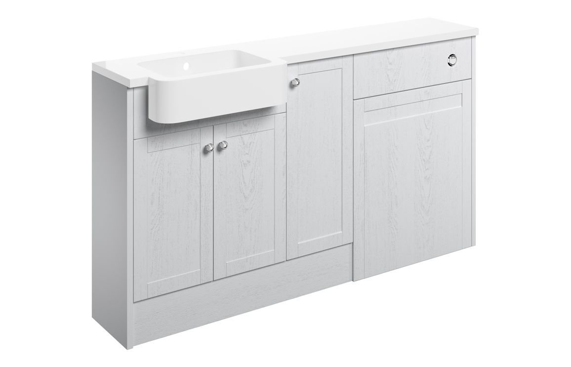 Benita 1542mm Basin WC & 1 Door Unit Pack (LH) - Satin White Ash