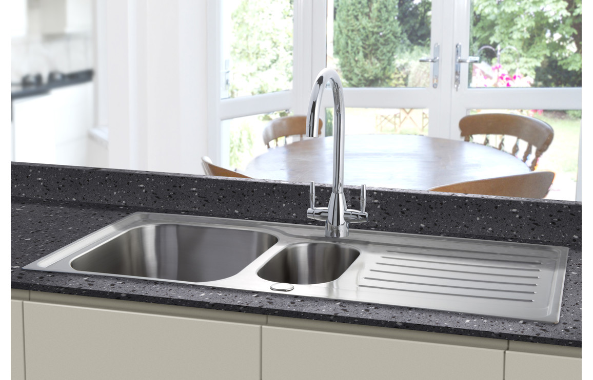 Prima Deep 1.5B & Drainer Inset Sink - Polished Steel - Image 2