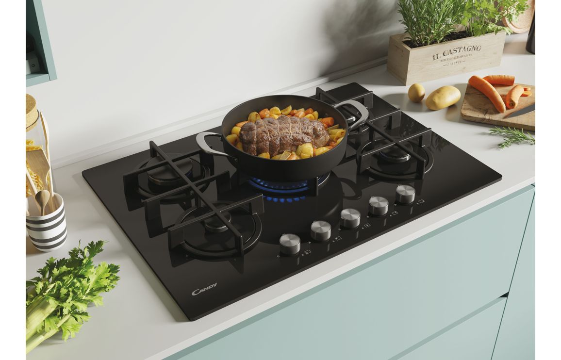 Candy CVG74WPB 75cm Gas Hob - Black Glass - Image 4