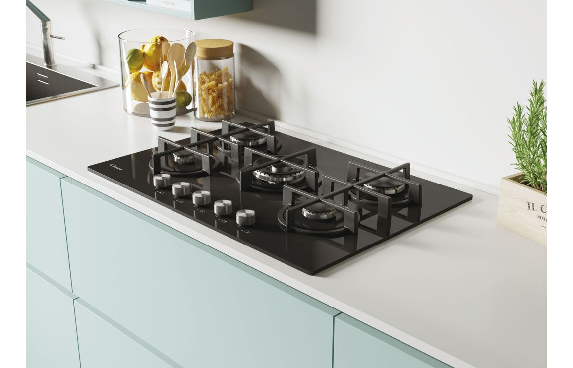 Candy CVG74WPB 75cm Gas Hob - Black Glass - Image 5