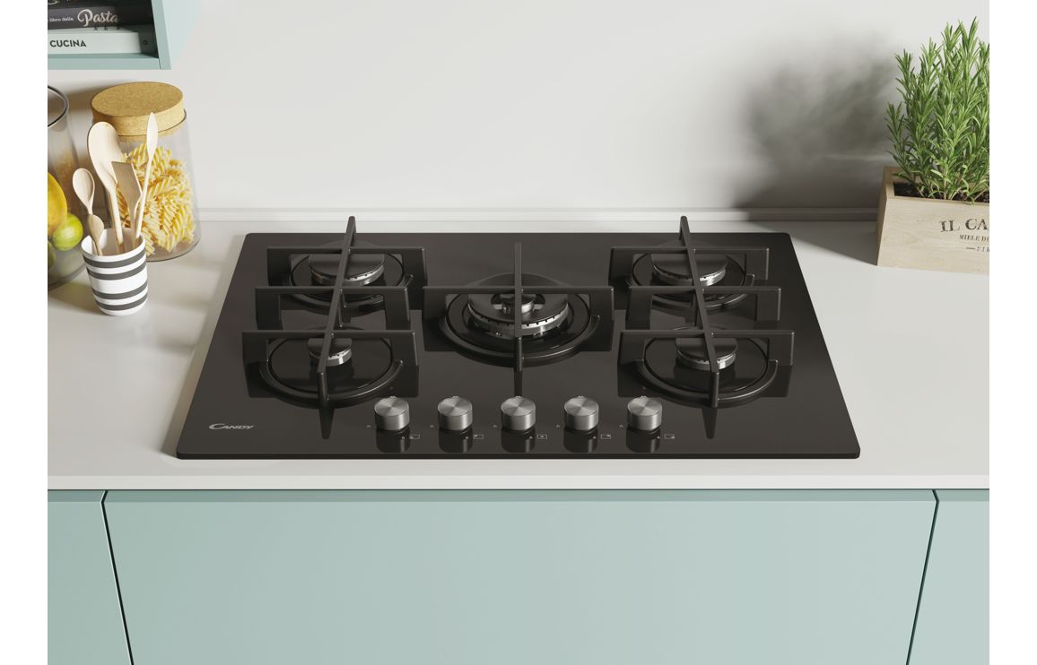 Candy CVG74WPB 75cm Gas Hob - Black Glass - Image 3