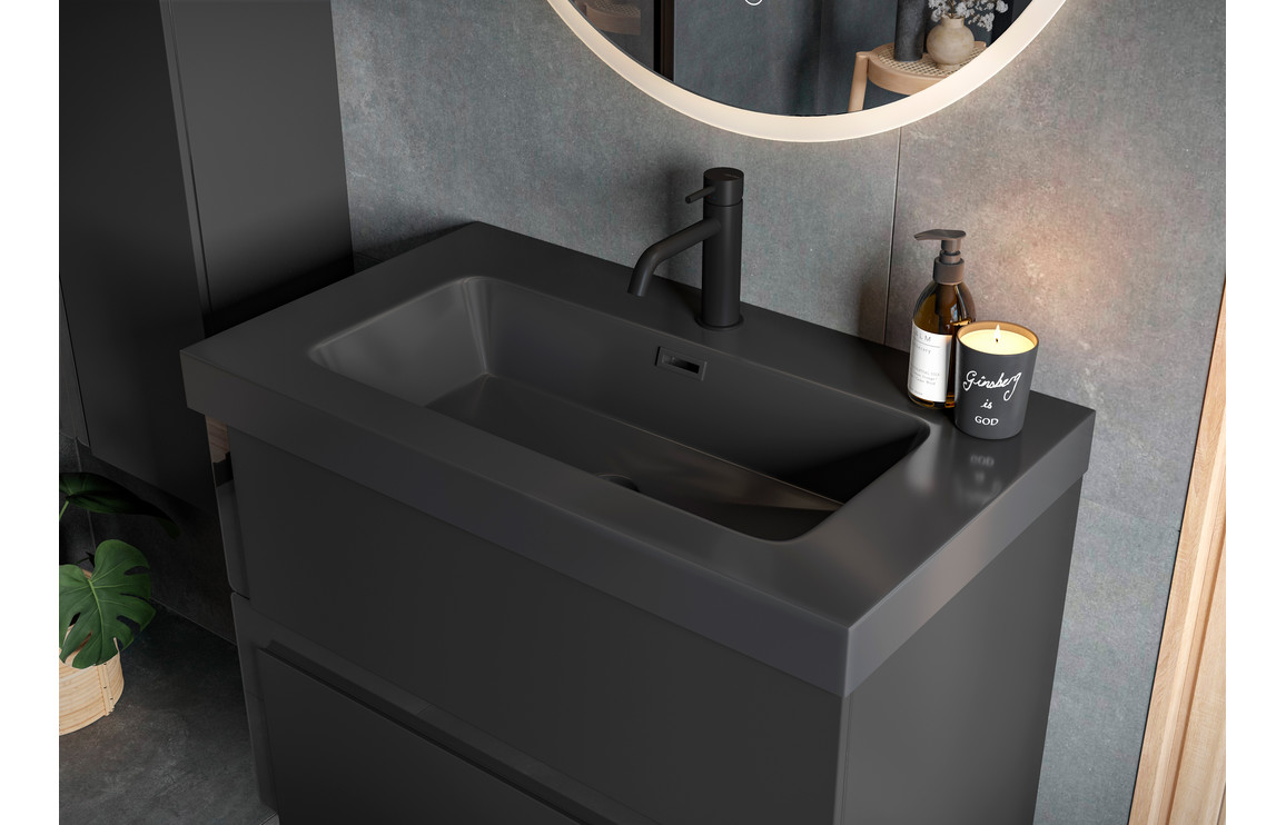 Contrast 350mm Wall Hung 1 Door Tall Unit - Matt Black & Glass - Image 3