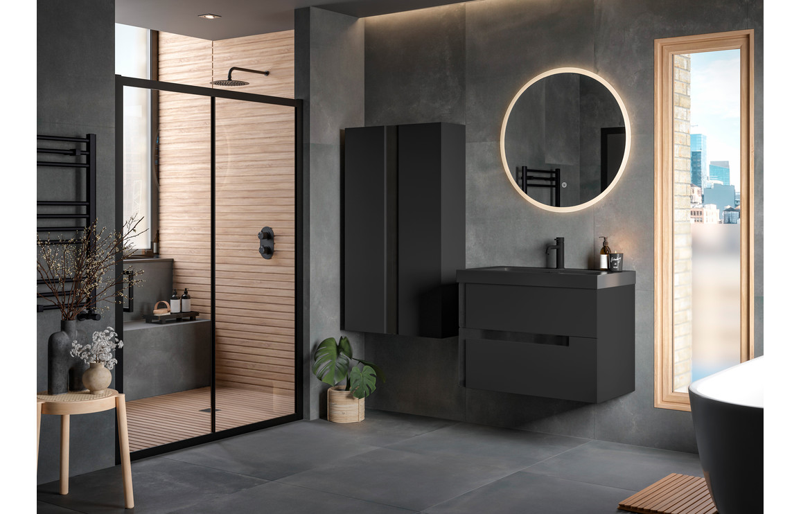 Contrast 350mm Wall Hung 1 Door Tall Unit - Matt Black & Glass - Image 2