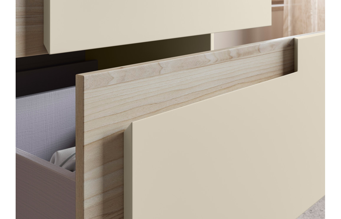Contrast 605mm Wall Hung 2 Drawer Basin Unit & Co-ordinating Basin - Matt Cotton & Oak Effect - Image 4