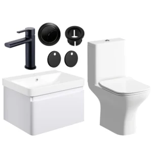 Cosmos 600mm Basin Unit & Close Coupled WC Pack - Matt White w/Black Finishes