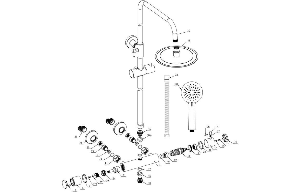 Vela Round Thermostatic Bar Mixer w/Riser Kit - Chrome - Image 2