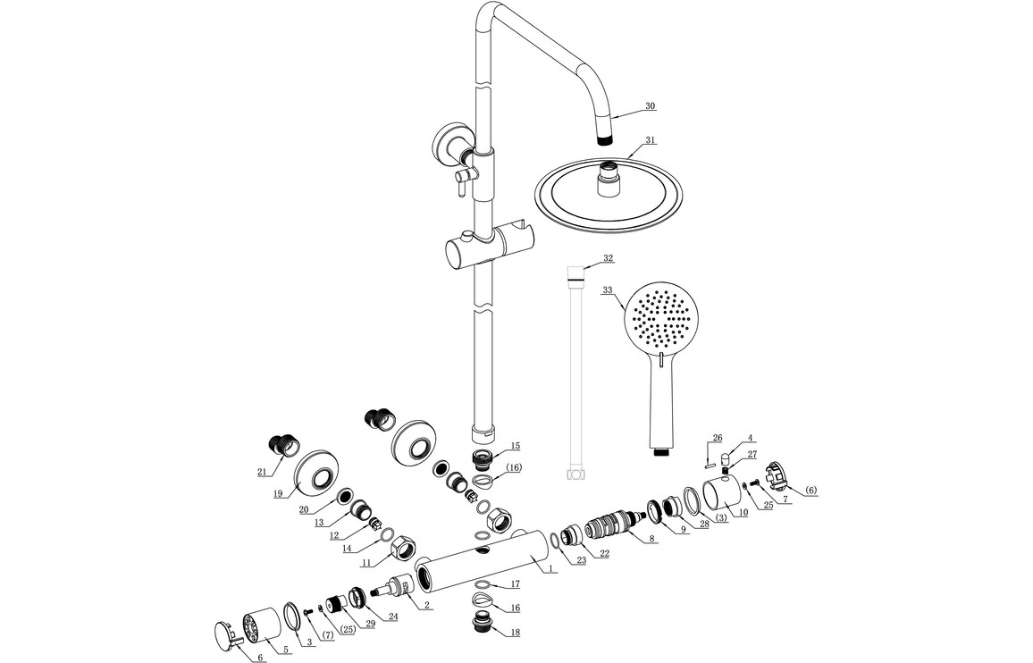 Round Thermostatic Bar Mixer w/Riser Kit - Brushed Brass - Image 2