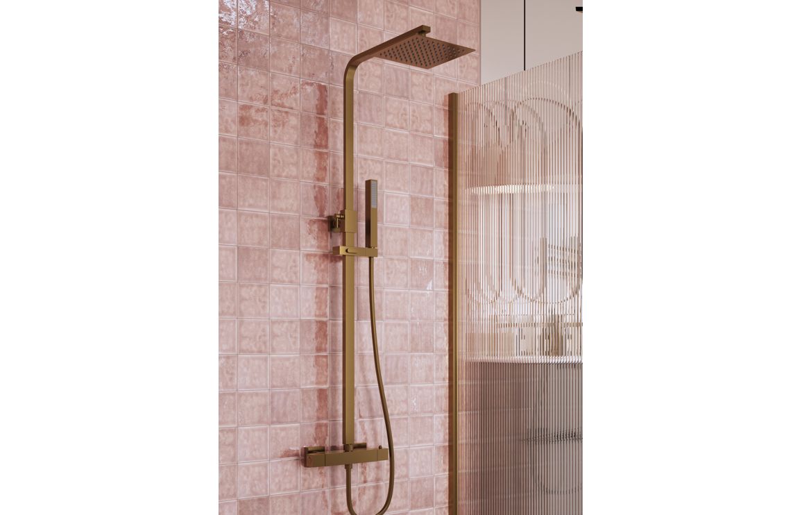 Square Thermostatic Bar Mixer w/Riser Kit - Brushed Bronze - Image 2