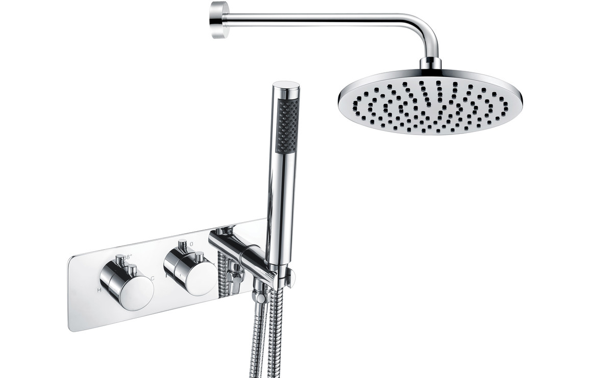 Luna Shower Pack Two - Two Outlet Twin Shower Valve w/Handset & Brass Overhead - Chrome