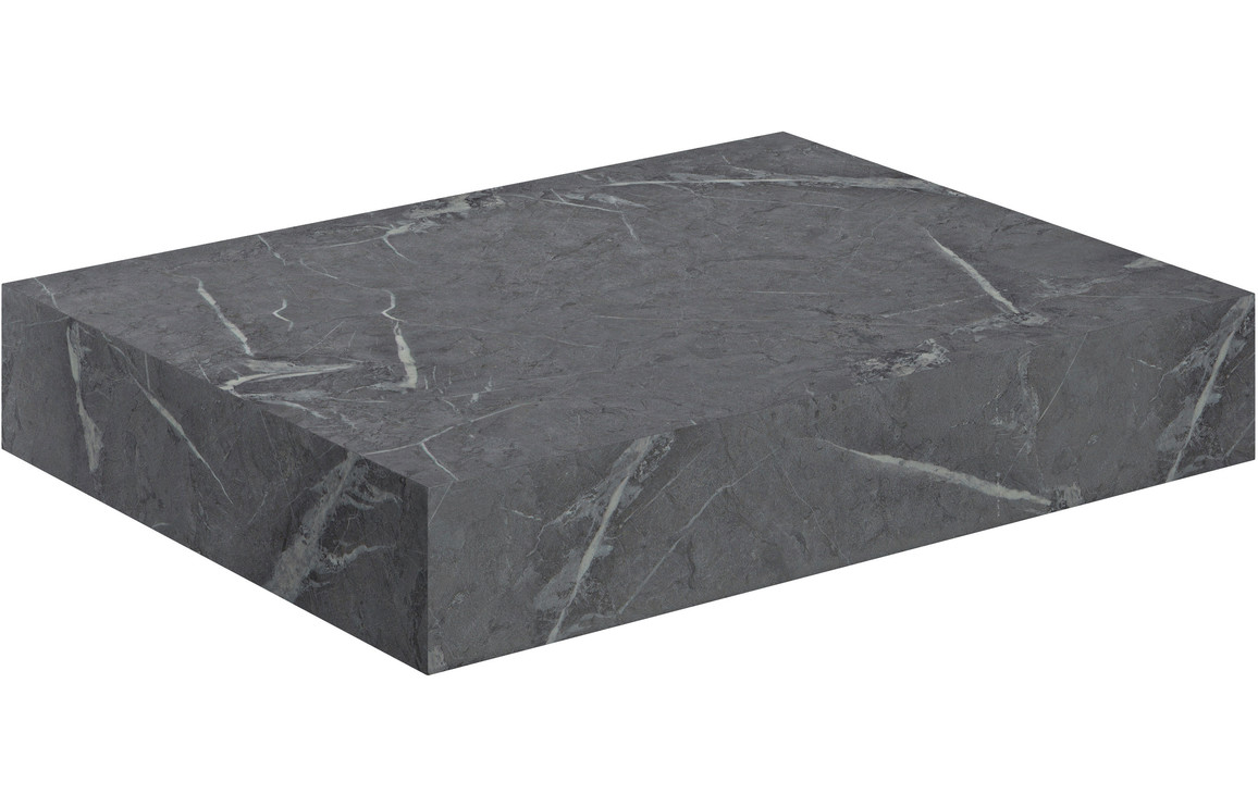 Natural 600mm Wall Hung Grey Marble Basin Shelf & Black Bottle Trap - Image 2