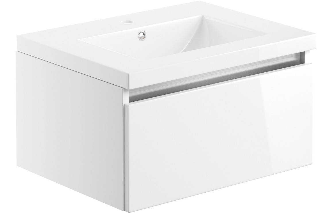 Carino 615mm 1 Drawer Wall Hung Basin Unit Inc. Basin - White Gloss