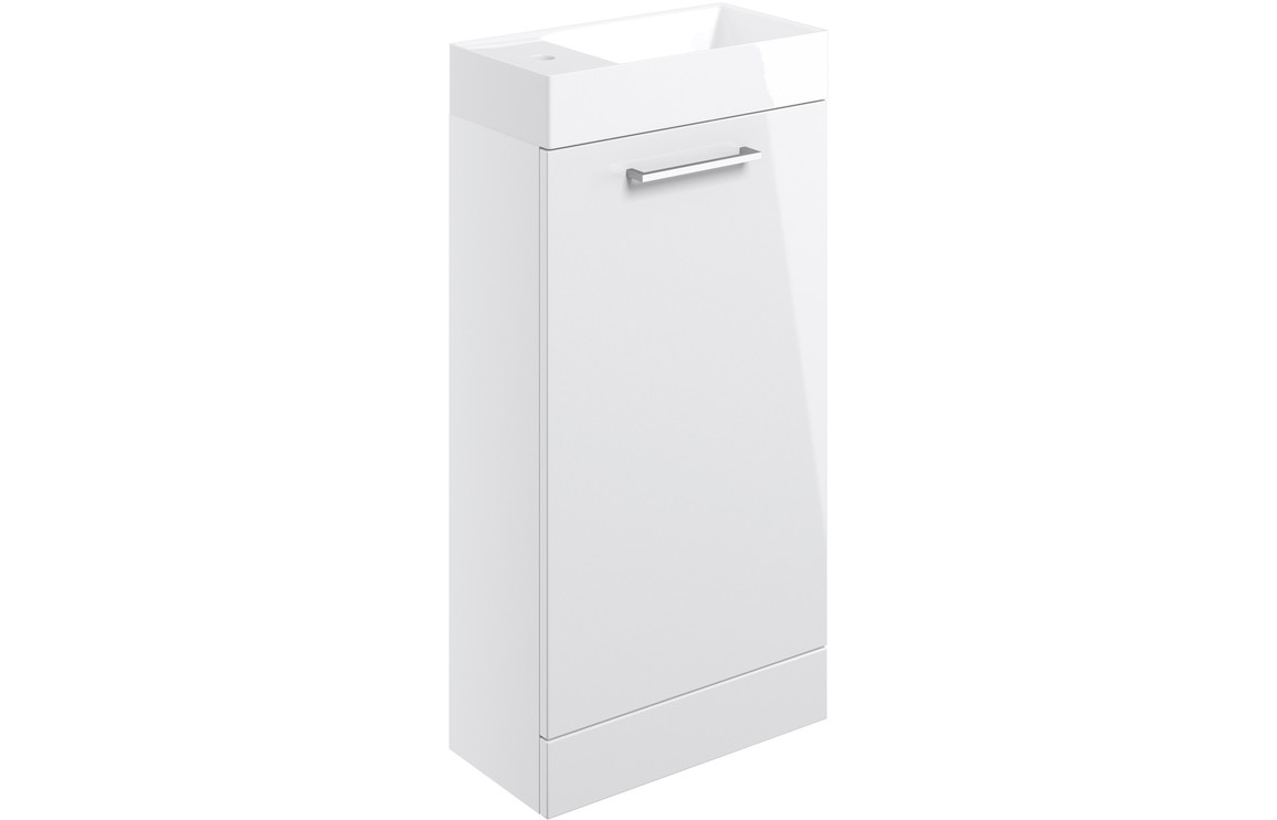 Volta White Gloss Door Basin Unit 410mm F/S & C/C Toilet Pack - Image 3