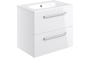 Volta 610mm Wall Hung 2 Drawer Basin Unit & Basin - White Gloss
