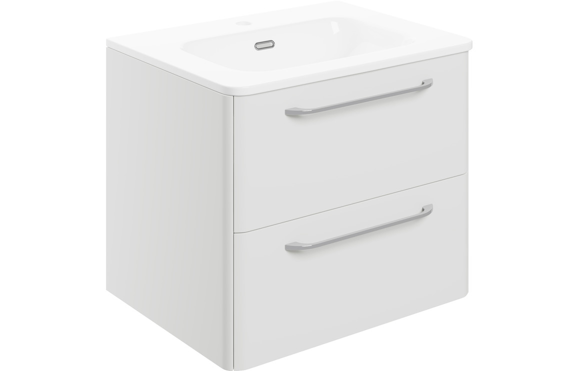 Gatsby 610mm 2 Drawer Wall Unit & Basin - White Gloss