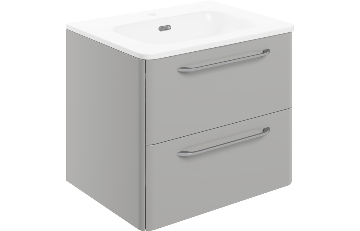 Gatsby 610mm 2 Drawer Wall Unit & Basin - Grey Gloss
