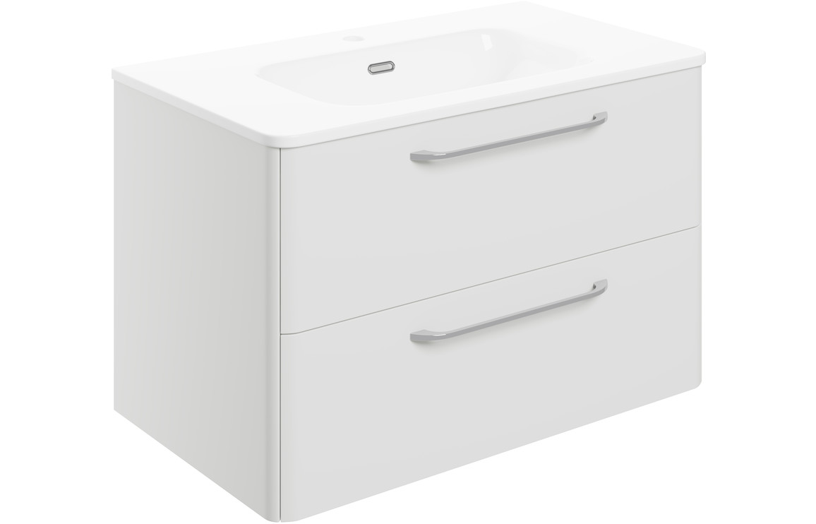 Gatsby 810mm 2 Drawer Wall Unit & Basin - White Gloss