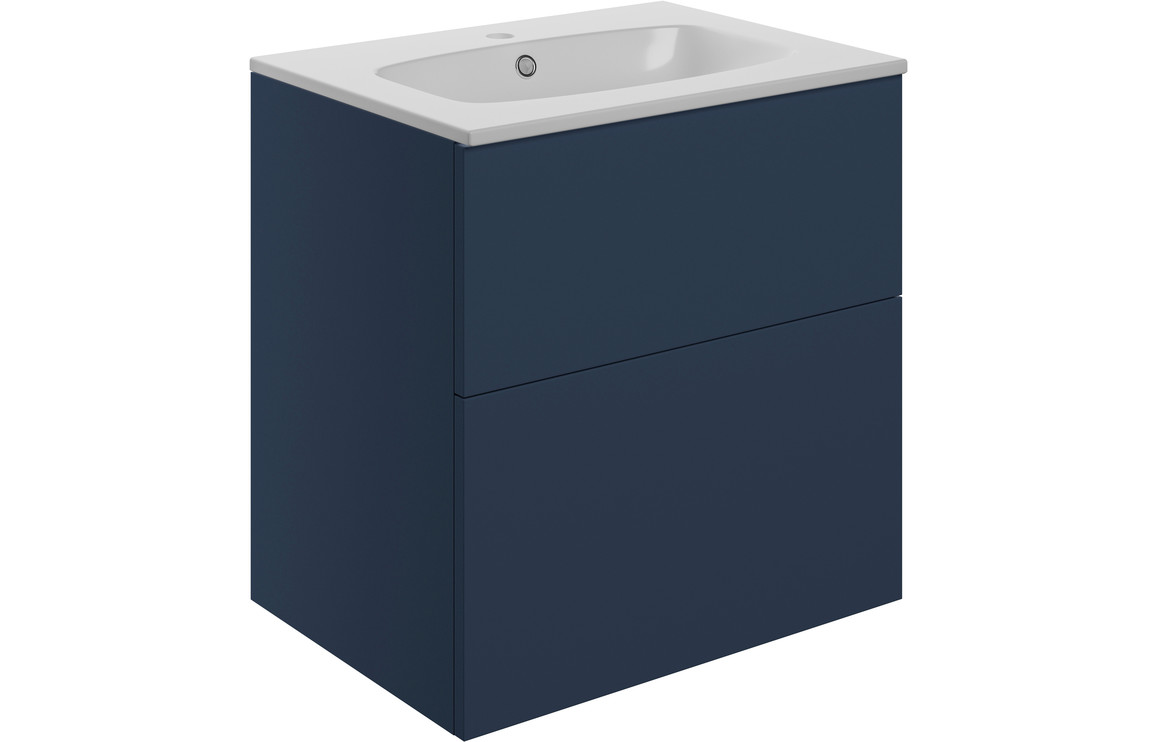 Statement 610mm Wall Hung 2 Drawer Basin Unit & Basin - Matt Deep Blue
