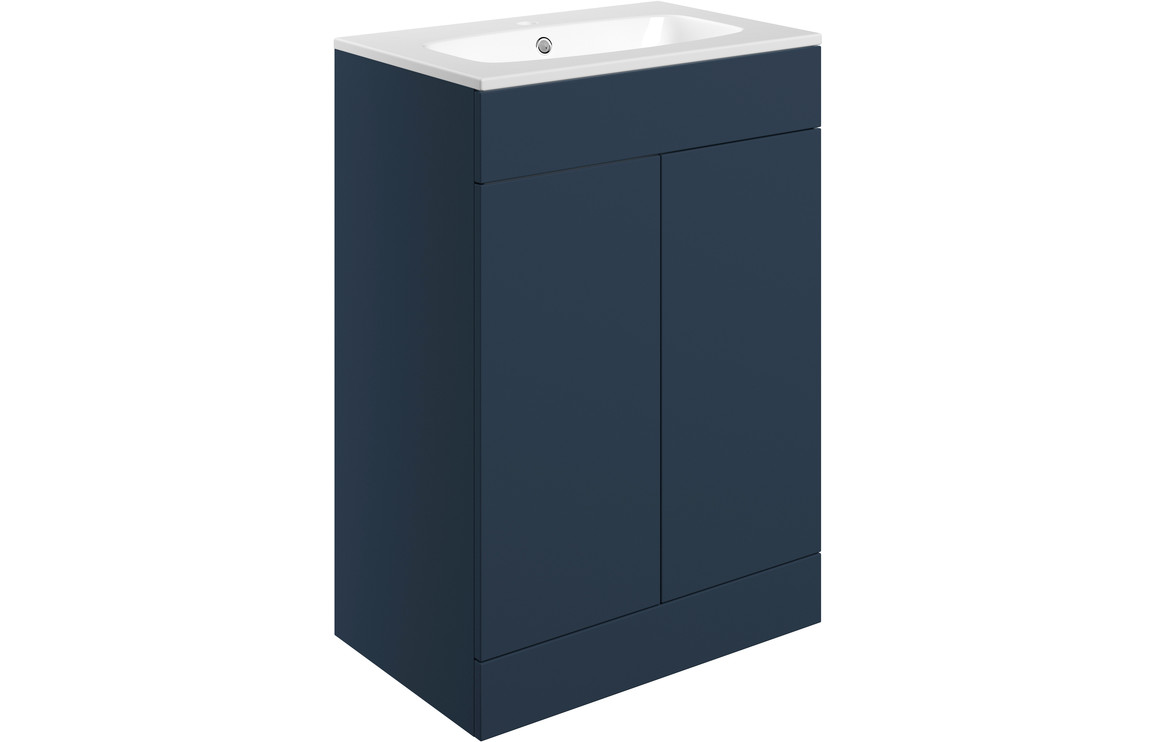 Statement 615mm Floor Standing 2 Door Basin Unit & Basin - Matt Deep Blue