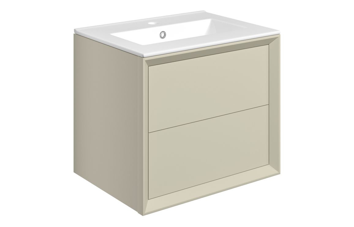 Push 615mm Wall Hung 2 Drawer Basin Unit & Basin - Matt Cotton
