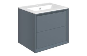 Push 615mm Wall Hung 2 Drawer Basin Unit & Basin - Matt Storm Blue